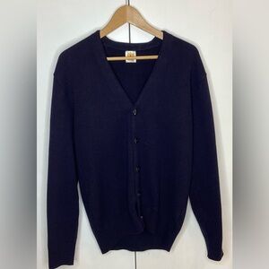A+ SAI classic V- neck Knitted Button Up Cardigan. Navy, Med Unisex